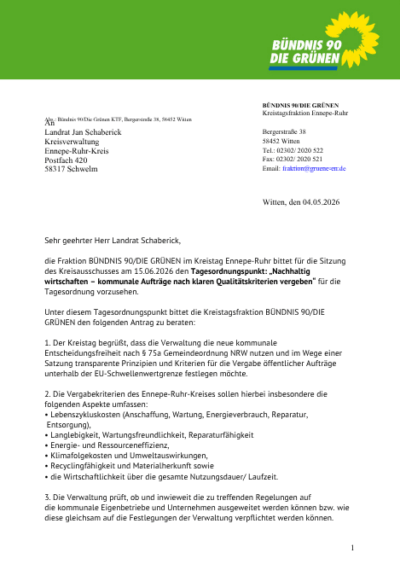 Antrag: Nachhaltig wirtschaften – kommunale Aufträge nach klaren Qualitätskriterien vergeben